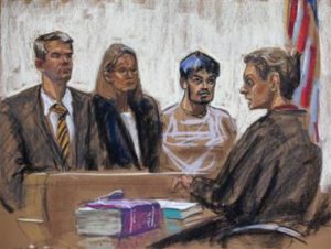 Courtroom sketch shows Nafis being arraigned in United States District Court of Eastern District of New York