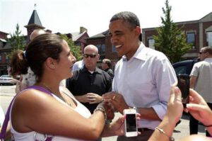 U.S. President Barack Obama greets residents of Beaver, Pennsylvania