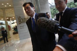 Japan's Finance Minister Koriki Jojima arrives at a hotel in Mexico City