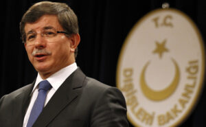 Turkey's Foreign Minister Ahmet Davutoglu talks to the media during a news conference in Ankara