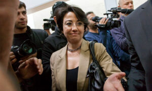 Hanin Zoabi arrives for the supreme court hearing, in Jerusalem.