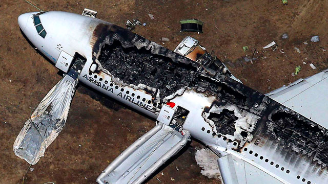 Plane after it crash-landed at San Francisco airport