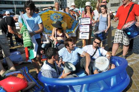 Bulgarian Protestors in Swimsuits