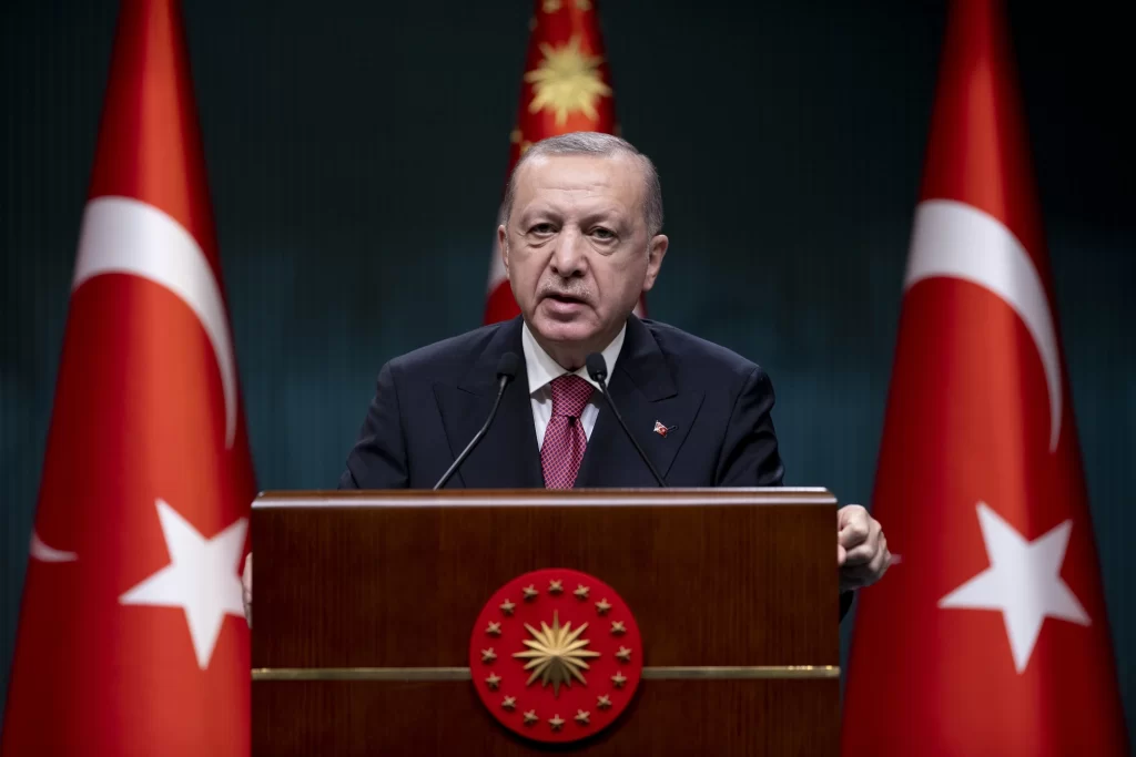 Recep Tayyip Erdoğan speaking at a press conference