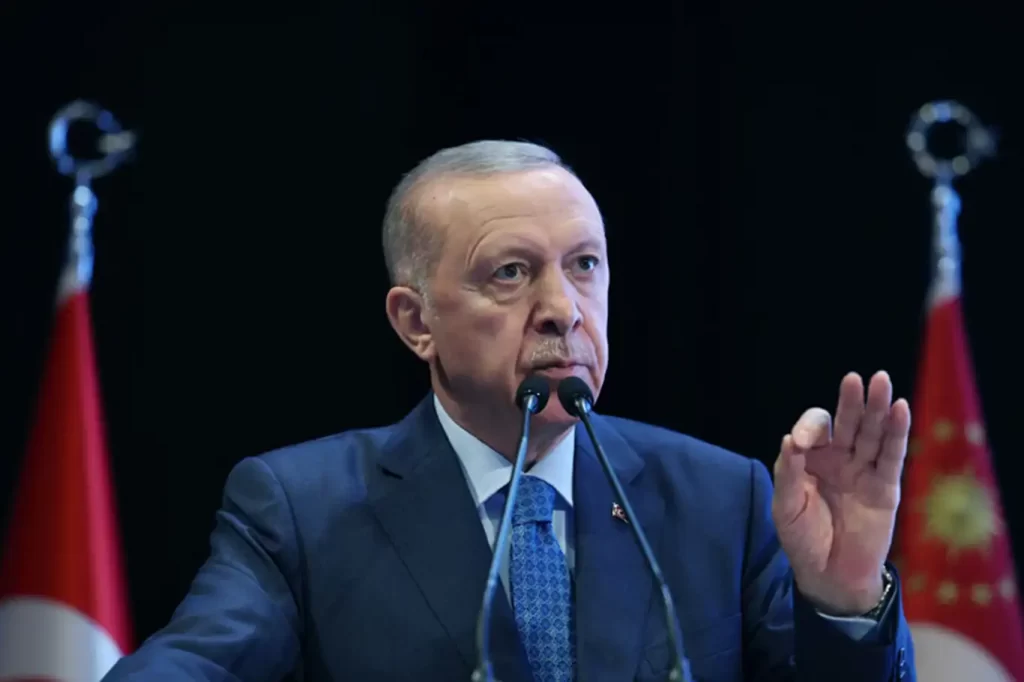 Turkish President Erdoğan speaking at a conference