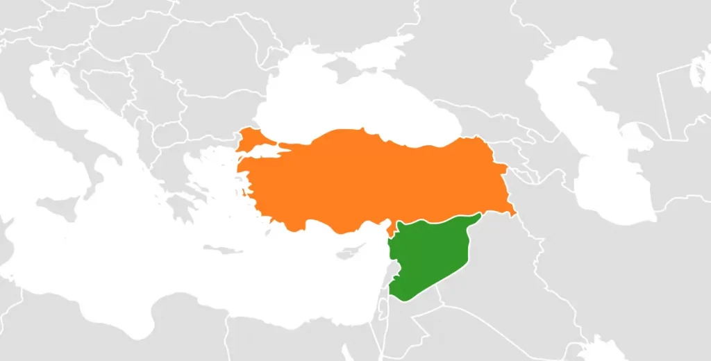 Syrian refugees in Turkey. a map of turkey and syria